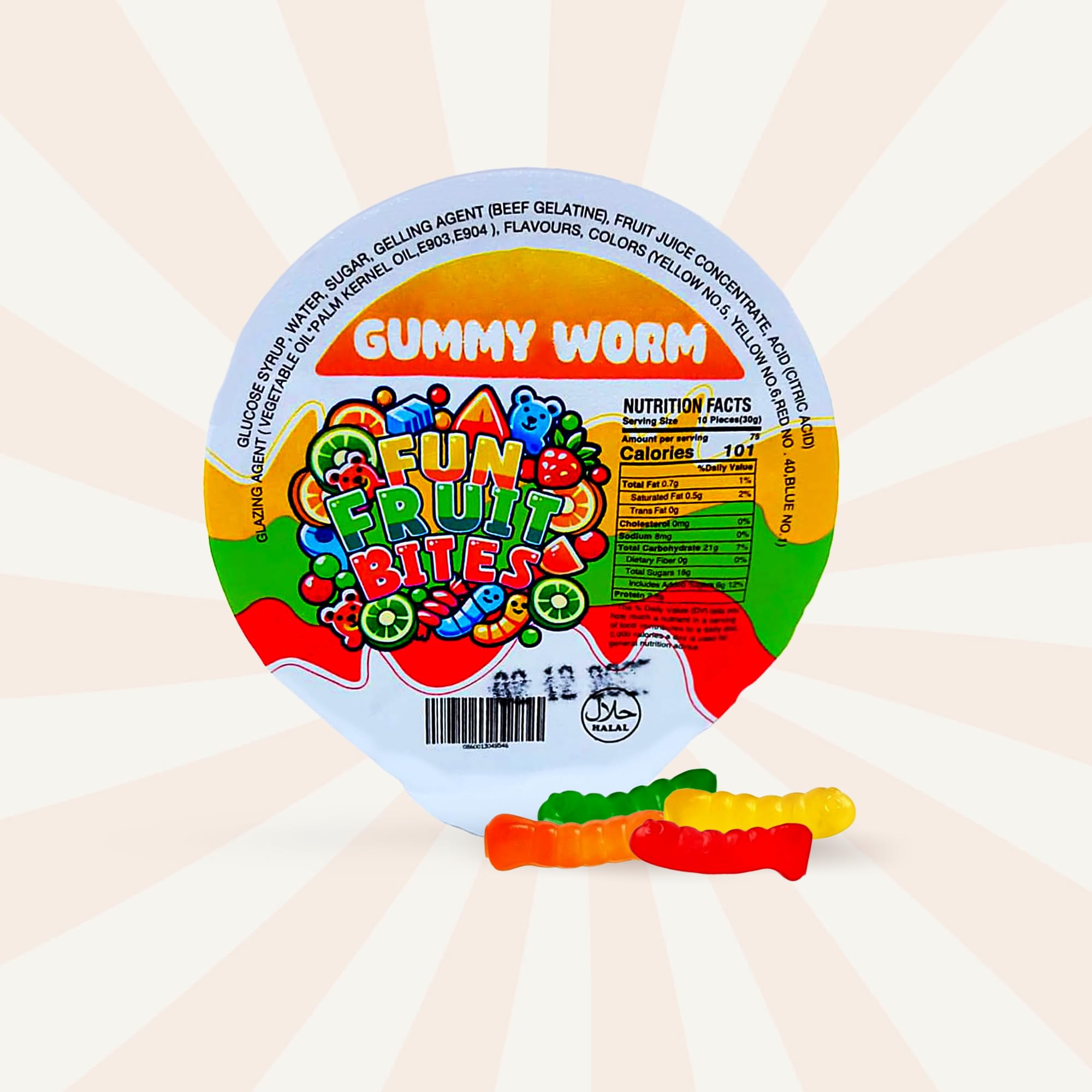 Fun Fruit Bites Gummy Worm Cup (Halal) (Pack 14)
