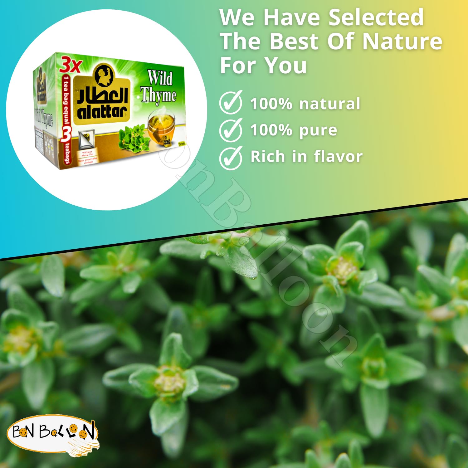 (20 Bags) AlAttar Wild Thyme Zaetar Tea Zaatar Dried Premium Egyptian Herbal Herb Herbs Natural Oriental Arabic Strong Flavor Caffeine Free Non Gmo