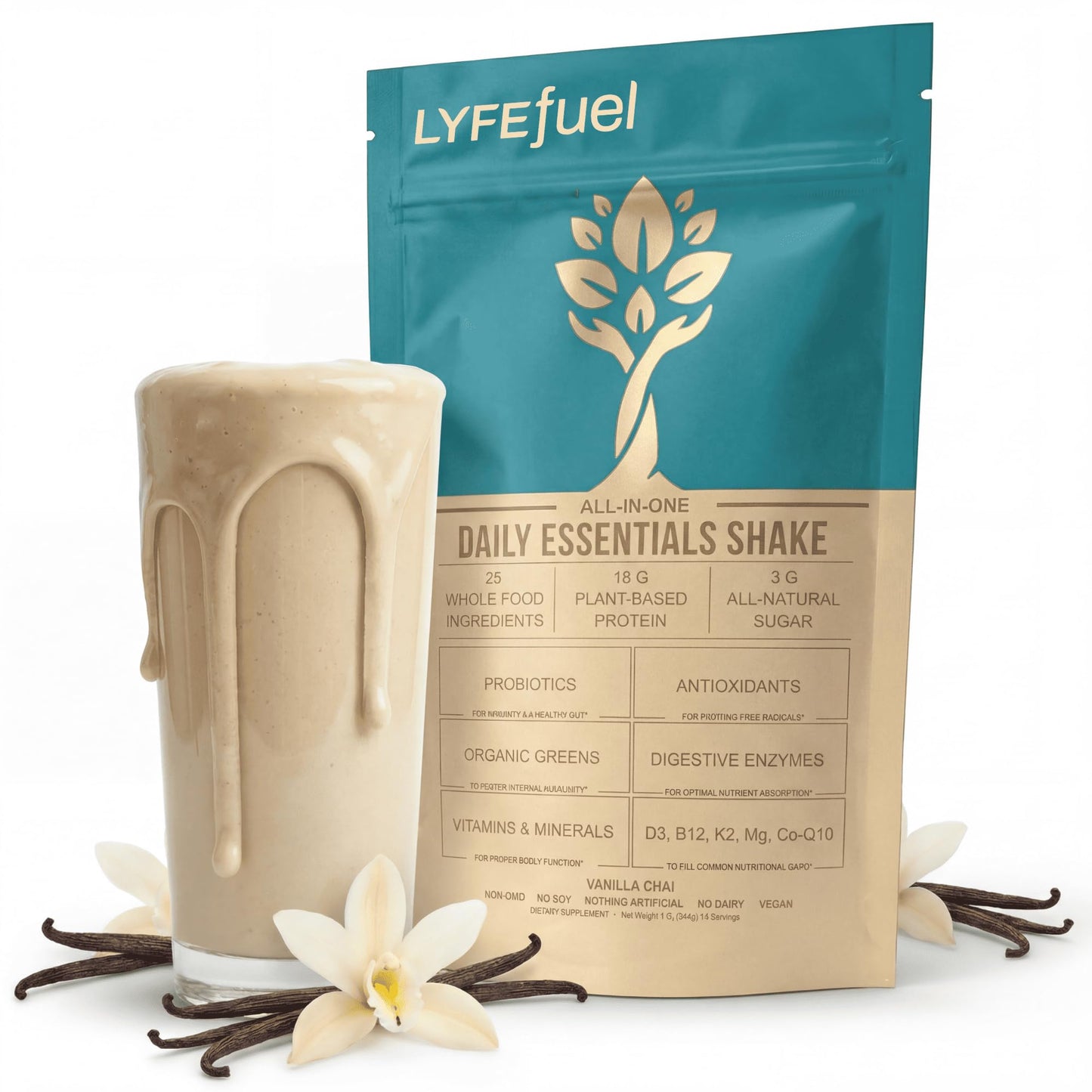 LyfeFuel Vegan Protein Powder Meal Replacement Shake - 18g Organic Plant Based Protein, 50+ Superfoods, 27 Vitamins & Minerals, Low Carb, Dairy