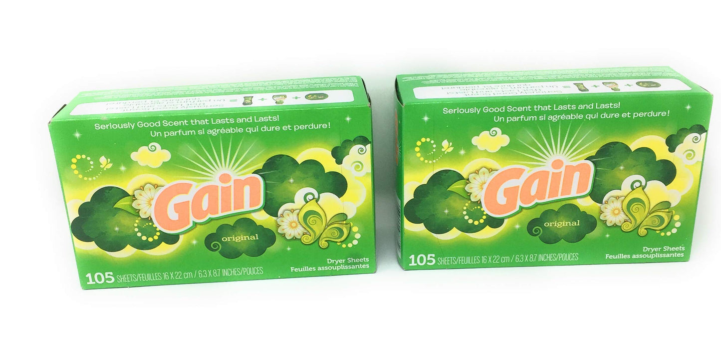 Gain Dryer Sheets - Original Scent - 105 Count Per Box - Pack of 2 Boxes