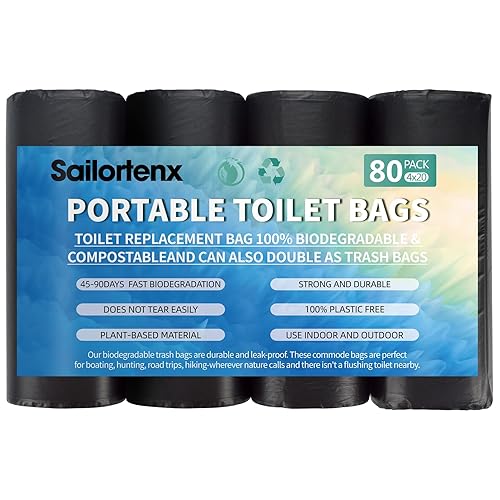 Sailortenx 80 Compostable Poop Bags: 8 Gallon, 5 Gallon Bucket & Outdoor Camping Disposable Biodegradable Waste Bags