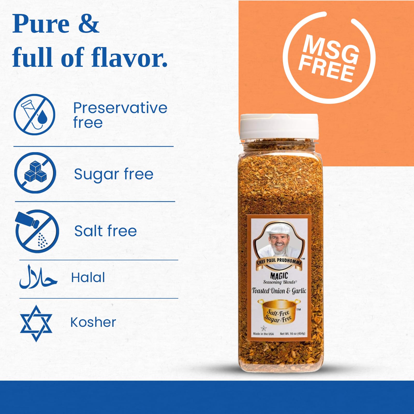 Chef Paul Toasted Onion & Garlic Magic Seasoning Blends | Sugar-Free, MSG-Free, No Salt Seasoning | Kosher, Halal Certified | Perfect for Vegetables