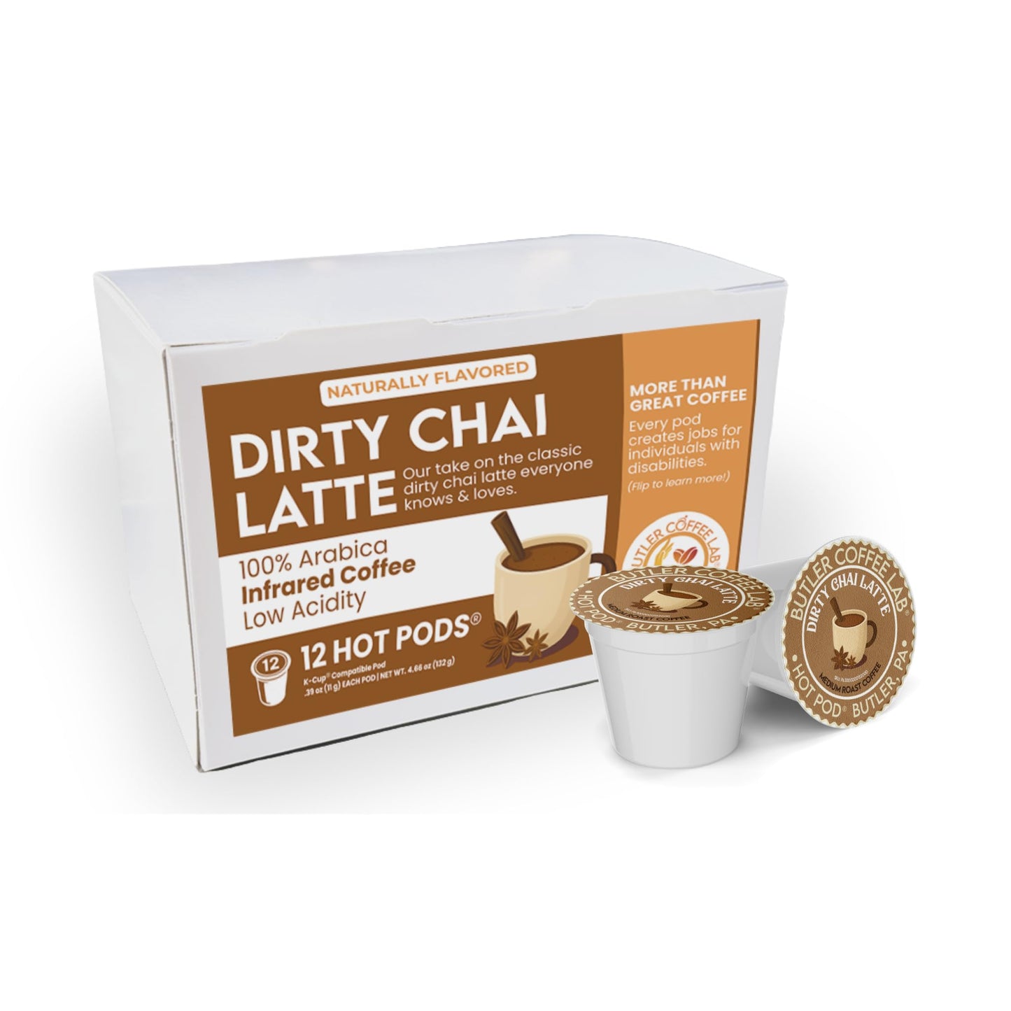 Dirty Chai Latte Coffee Pods, Espresso Chai Single Serve Pod, Medium Roast Coffee with Natural Chai & Vanilla Flavor, Single Serve Pods, 12 count