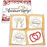 Happy Anniversary Cookies 4 PACK Gift Basket for Kids Men Women | Decorated Sugar Cookie Gift Box | Individually Wrapped Party Favors Nut Free