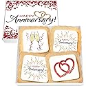 Happy Anniversary Cookies 4 PACK Gift Basket for Kids Men Women | Decorated Sugar Cookie Gift Box | Individually Wrapped Party Favors Nut Free
