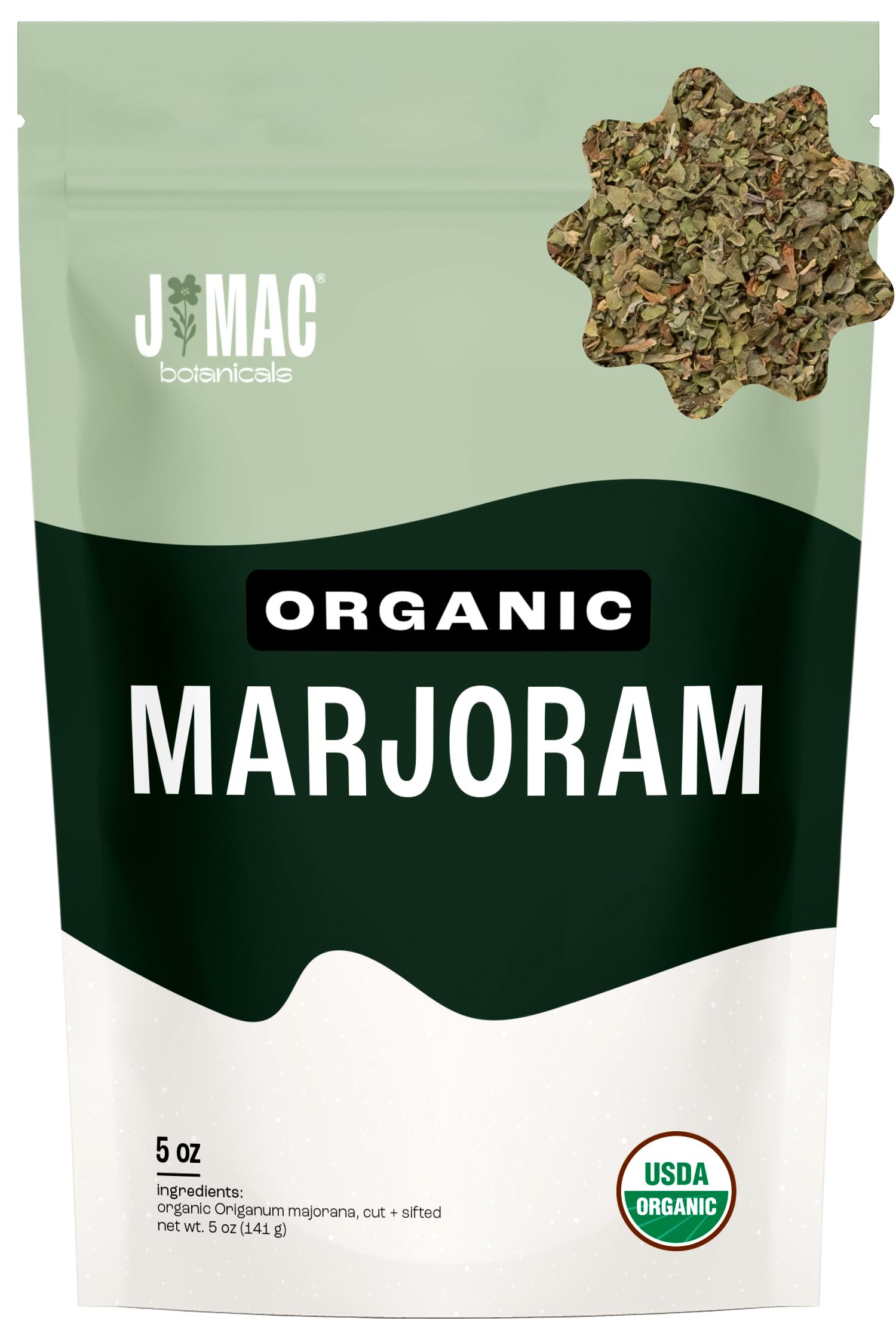 J Mac Botanicals Organic Marjoram (2 oz), dried herb, great for cooking and herbal tea