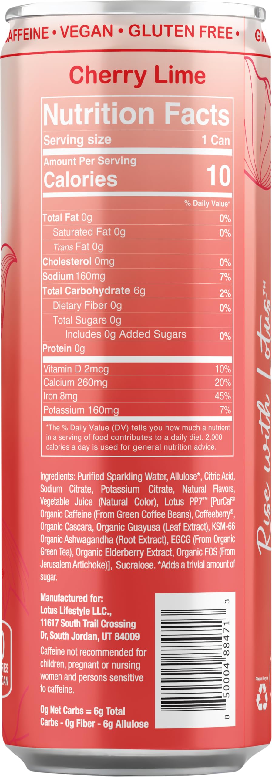 Red Lotus Cherry Lime Plant Power® Zero Sugar 160 mg, 12 Pack 12 oz Cans
