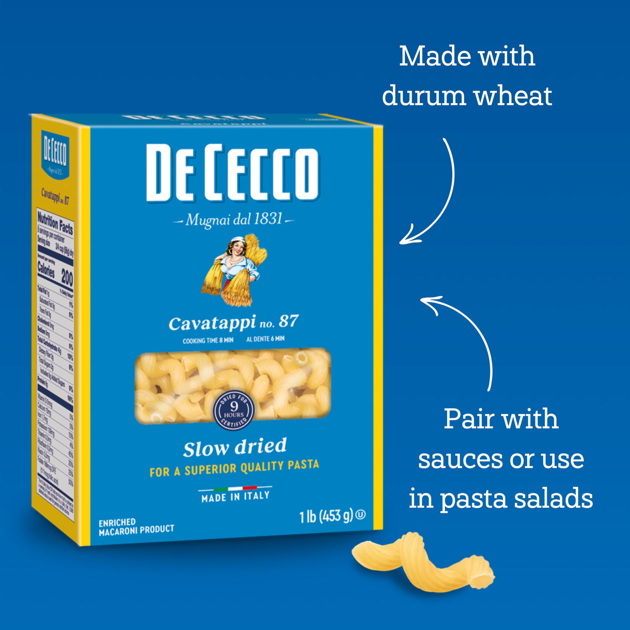 De Cecco Cavatappi No. 87 Pasta, 16 Oz (Pack of 12), Authentic, Slow Dried, Made with Durum Wheat, Versatile Pasta for Sauces & Recipes, Made in Italy