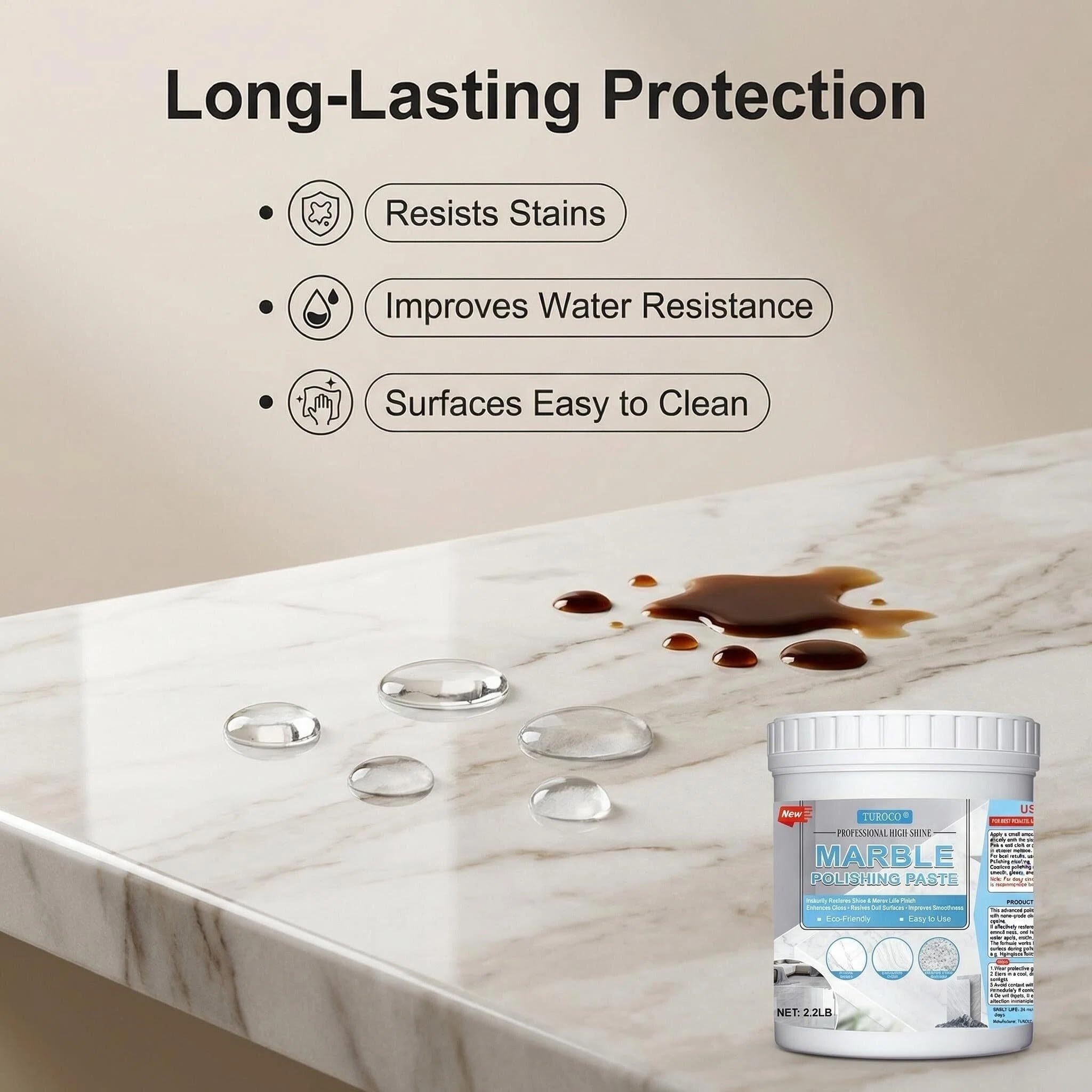 Turoco Marble Polish & Shine Restorer for Countertops, Granite & Quartz Cleaner, Stone Polishing Paste for Natural & Engineered Surfaces, Restore
