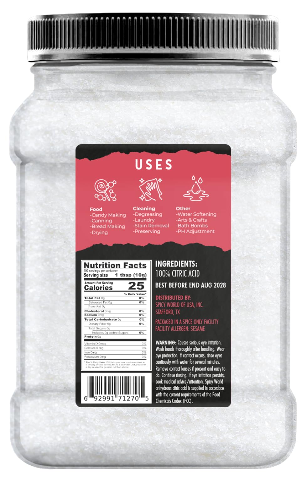 Citric Acid 2.2 LB Jar - Pure, All Natural, Food Grade, Non-GMO Citric Acid Powder for Cleaning, Bath Bombs, Preserving | Fine Granular & Premium