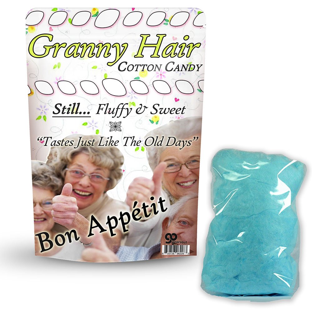 Blue Granny Hair Cotton Candy - Unique Candy Gag Gifts - Silly Stocking Stuffers - Funny Sweet Candies - Granny Gifts - Retirement Gift by Gears Out