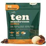 Ten Mushroom Coffee- Instant Dark Roast Coffee with 10 Organic Functional Mushrooms (Lion’s Mane, Chaga, Cordyceps, Reishi & More)- Mushroom Coffee