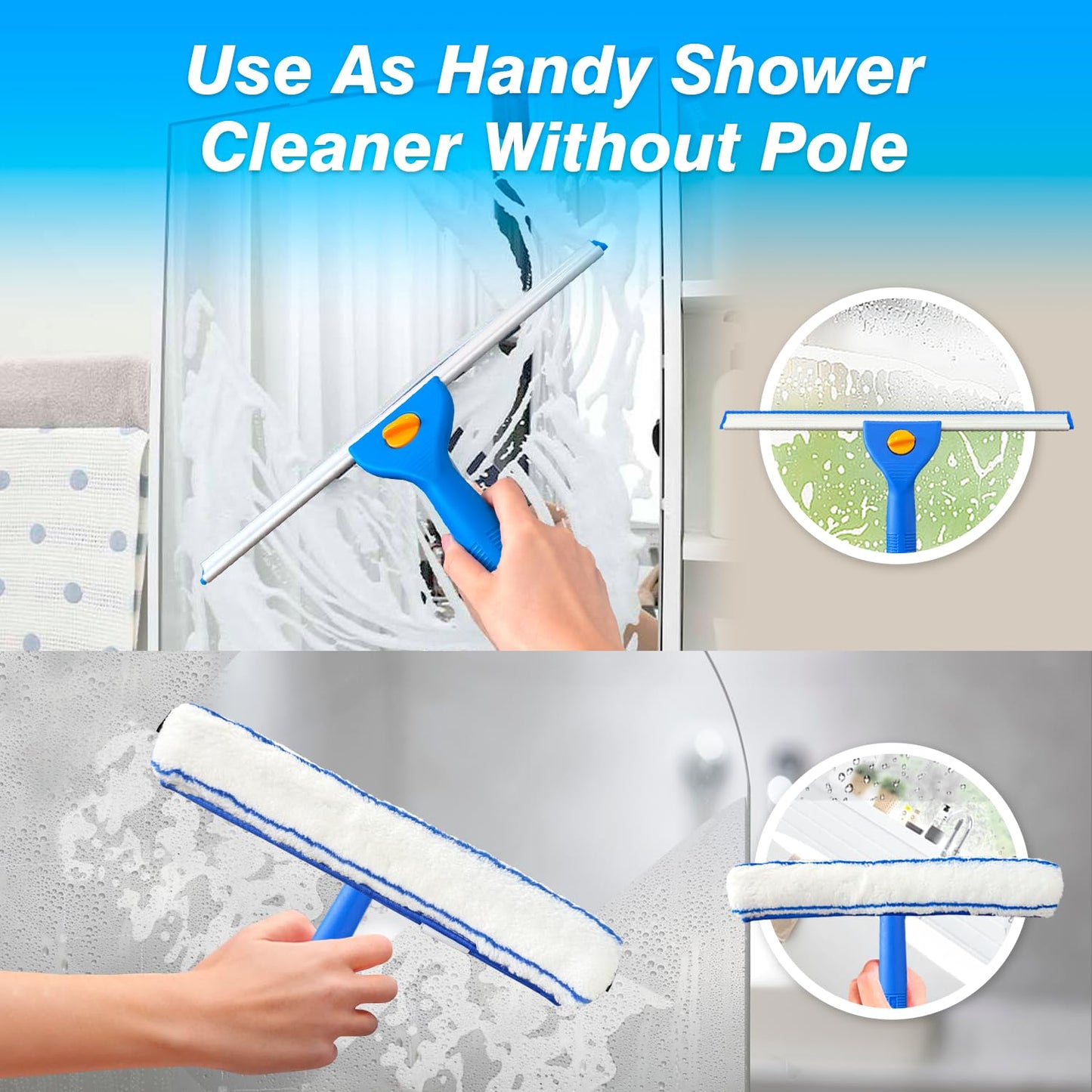 ARTIPOLY Squeegee for Window Cleaning, 14" Extra-Large Squeegee & Microfiber Scrubber Combi with 60" Stainless Steel Pole, Window Cleaning Kit