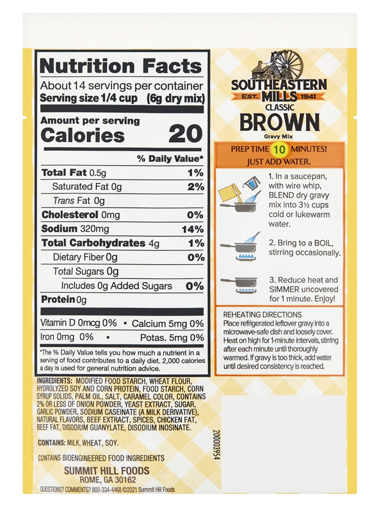Southeastern Mills Gravy Mix, Classic Brown Gravy Mix, Makes 3 ½ Cups of Gravy, Just Add Water, Family Size, 3.0 Ounce Packet (Pack of 4 Packets)