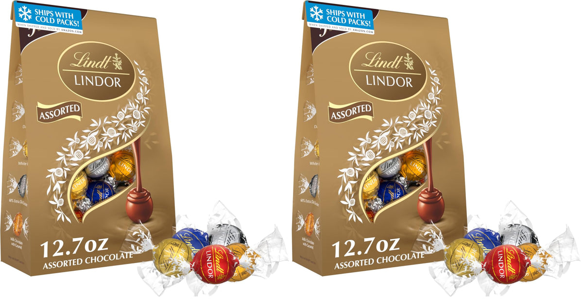 Lindt LINDOR Assorted Chocolate Candy Truffles, Chocolate with Smooth, Melting Truffle Center, 12.7 oz. Bag (Pack of 2)