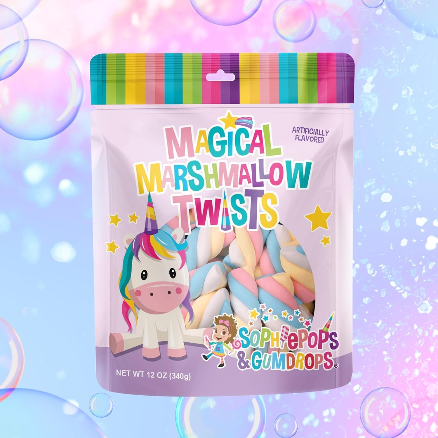 Sophiepops & Gumdrops Magical Marshmallow Twists, Unicorn Candy, Rainbow Marshmallows for Easter or Any Party, Non-Fat, Nut and Gluten Free, 12 Oz, 6