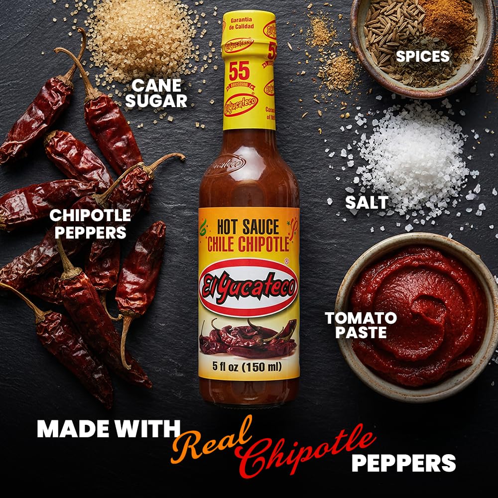 El Yucateco Chile Chipotle Hot Sauce, Authentic Mexican Chili Sauce, Bold Flavor, 5 fl oz, Pack of 1