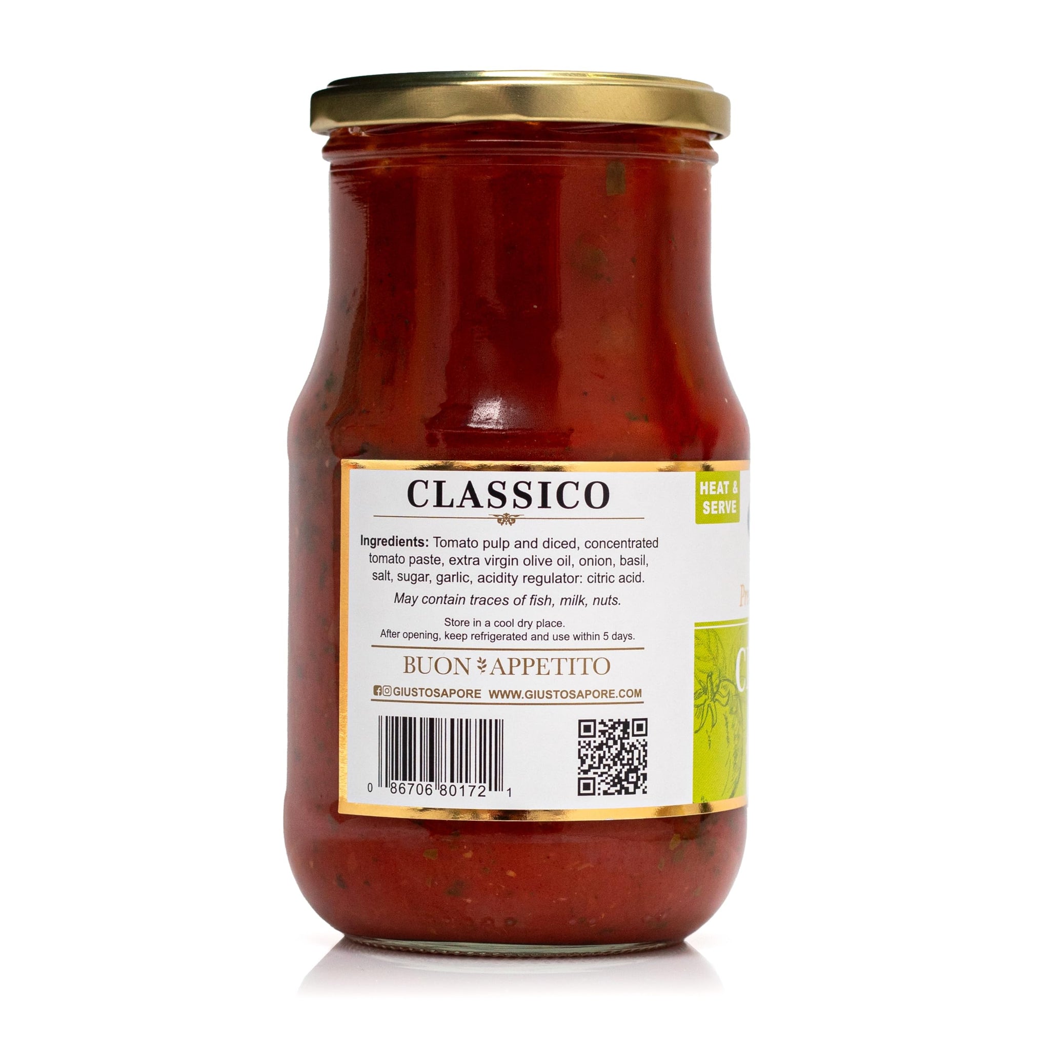 Giusto Sapore Traditional Italian Pasta Sauce 24oz - All Natural Non GMO Italian Premium Gourmet Brand - Made in Italy and Family Owned (Tomato