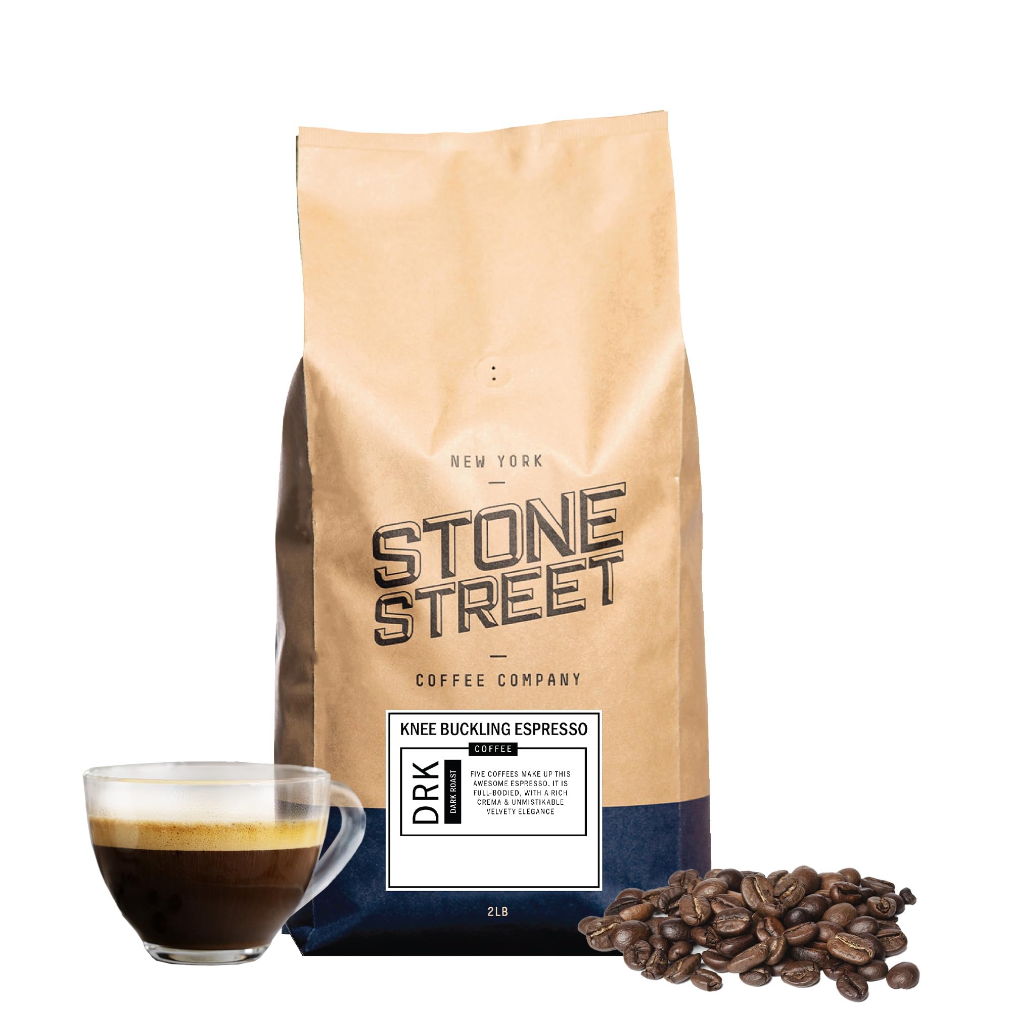 Stone Street Knee Buckling Espresso Beans, High Caffeine Coffee Blend, Dark Roast, Whole Bean, 2 LB
