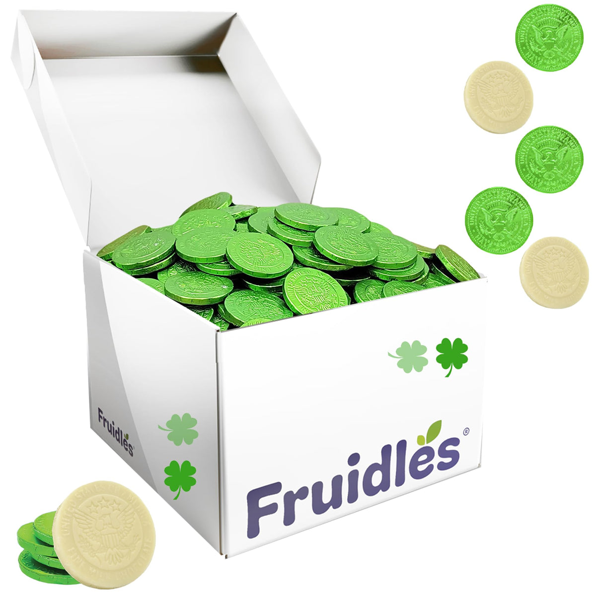 St. Patrick's Day White Milk Chocolate Coins, Green Foil Design Chocolate Gelt in Leprechaun Box, Dairy Milk Chocolate, Kosher Dairy (10 Pounds