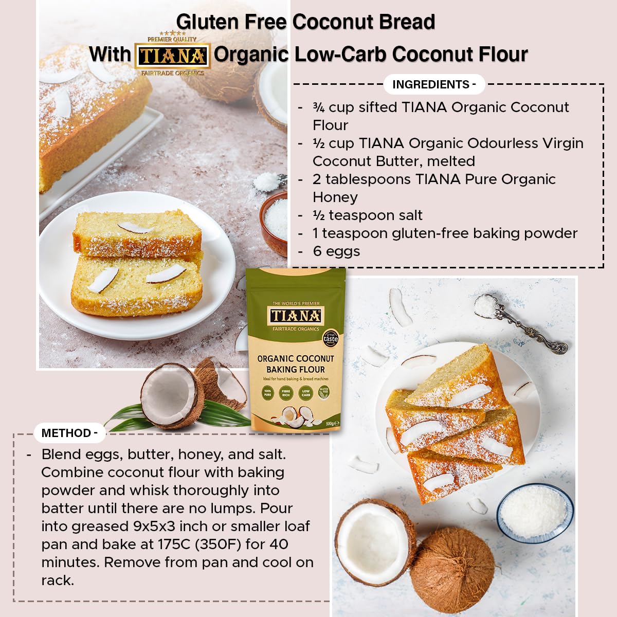 TIANA Fair Trade Organic Coconut Baking Flour 500g
