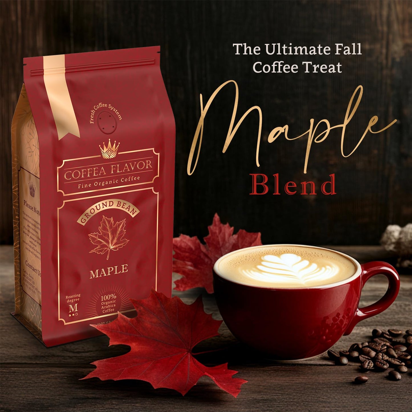 Coffea Flavor Fine Organic Coffee - Maple Ground Coffee Medium Roast | 100% Arabica Coffee| Perfect for Espresso | USDA Certified Organic | Fair Trade