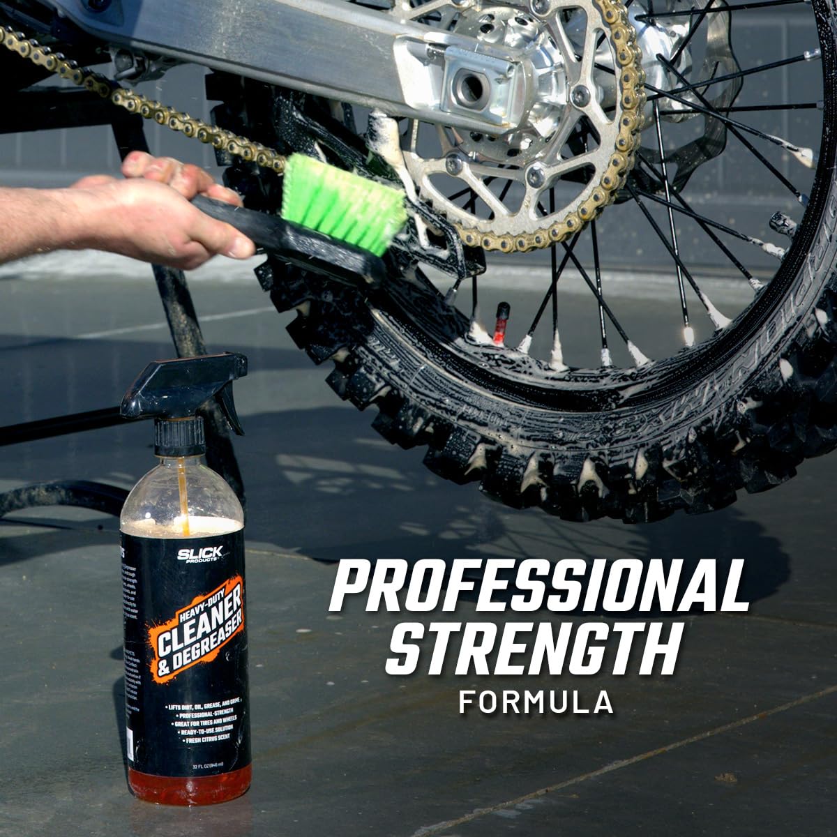 Slick Products Heavy-Duty Cleaner & Degreaser - Professional Strength Citrus Formula for Tires, Wheels, Engines, Chains & Tough Grime - Ready to Use