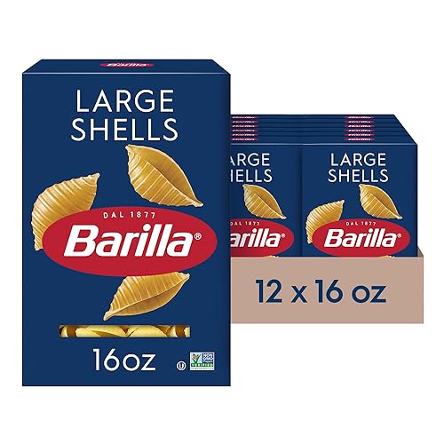 Barilla Large Shells Pasta, 16 oz. Box (Pack of 12) - Non-GMO, Made with Durum Wheat Semolina - Kosher Certified