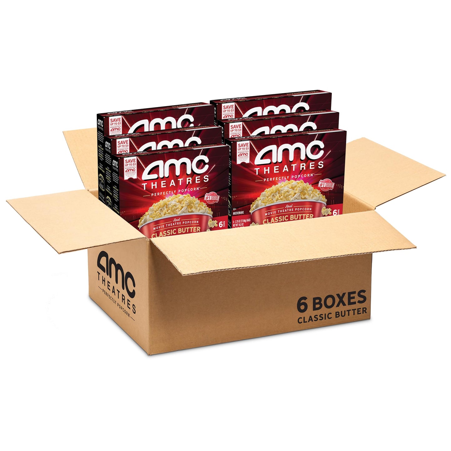 AMC Theatres Microwave Popcorn, Classic Butter, 2.75 oz (6 Boxes, 36 Count), 1.00 Ounce (Pack of 6)