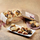 Dulcet Gift Baskets Mothers Day Rugelah Gift Tin - Chocolate Chip, Cinnamon & Raspberry Apricot Flavors for Mom, Women & Family - Personal Note Option