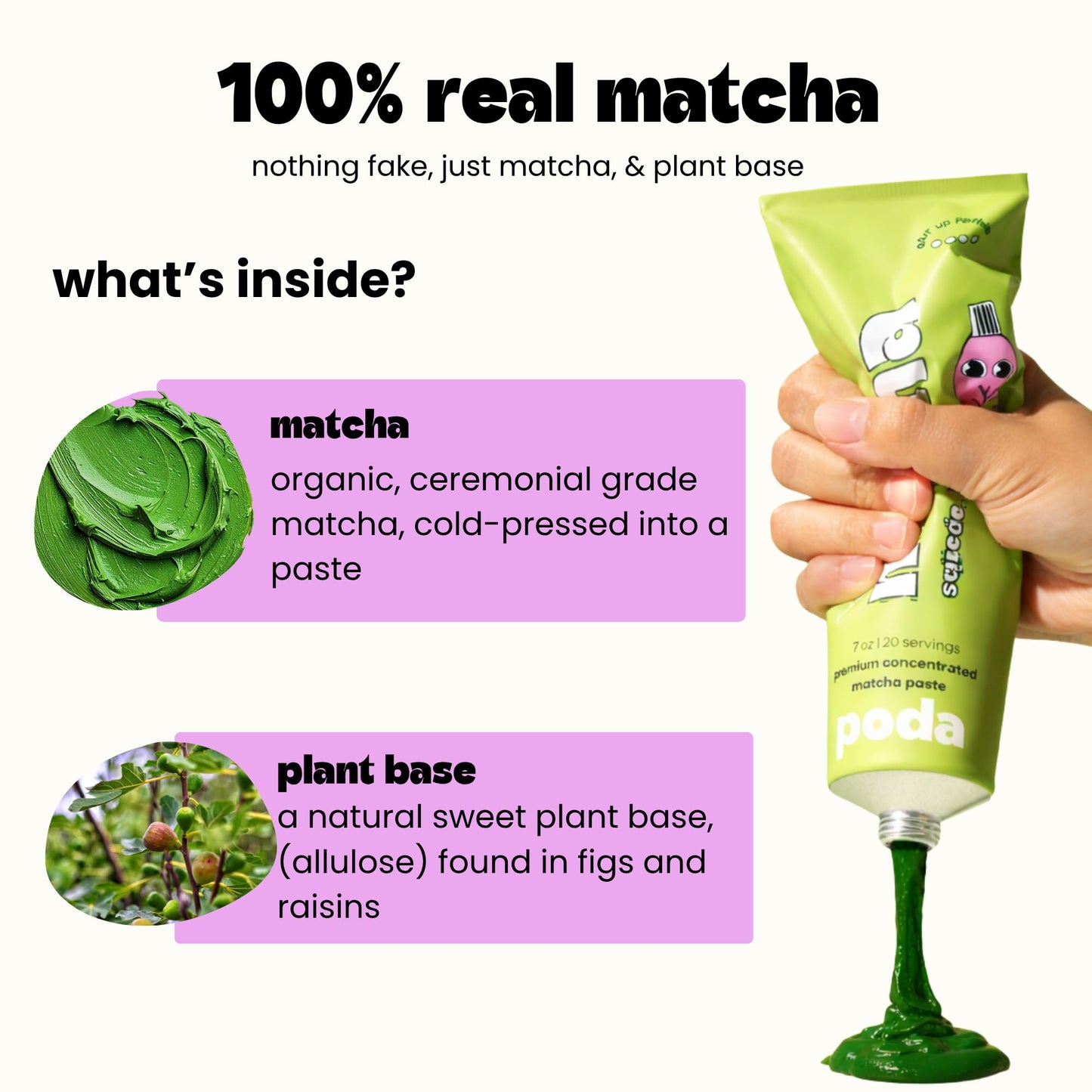 Poda Premium Ceremonial Grade Matcha in a Tube, Smooth & Creamy Matcha Concentrate, Lightly Sweetened, No Sugar, No Preservatives, Travel-Friendly, No