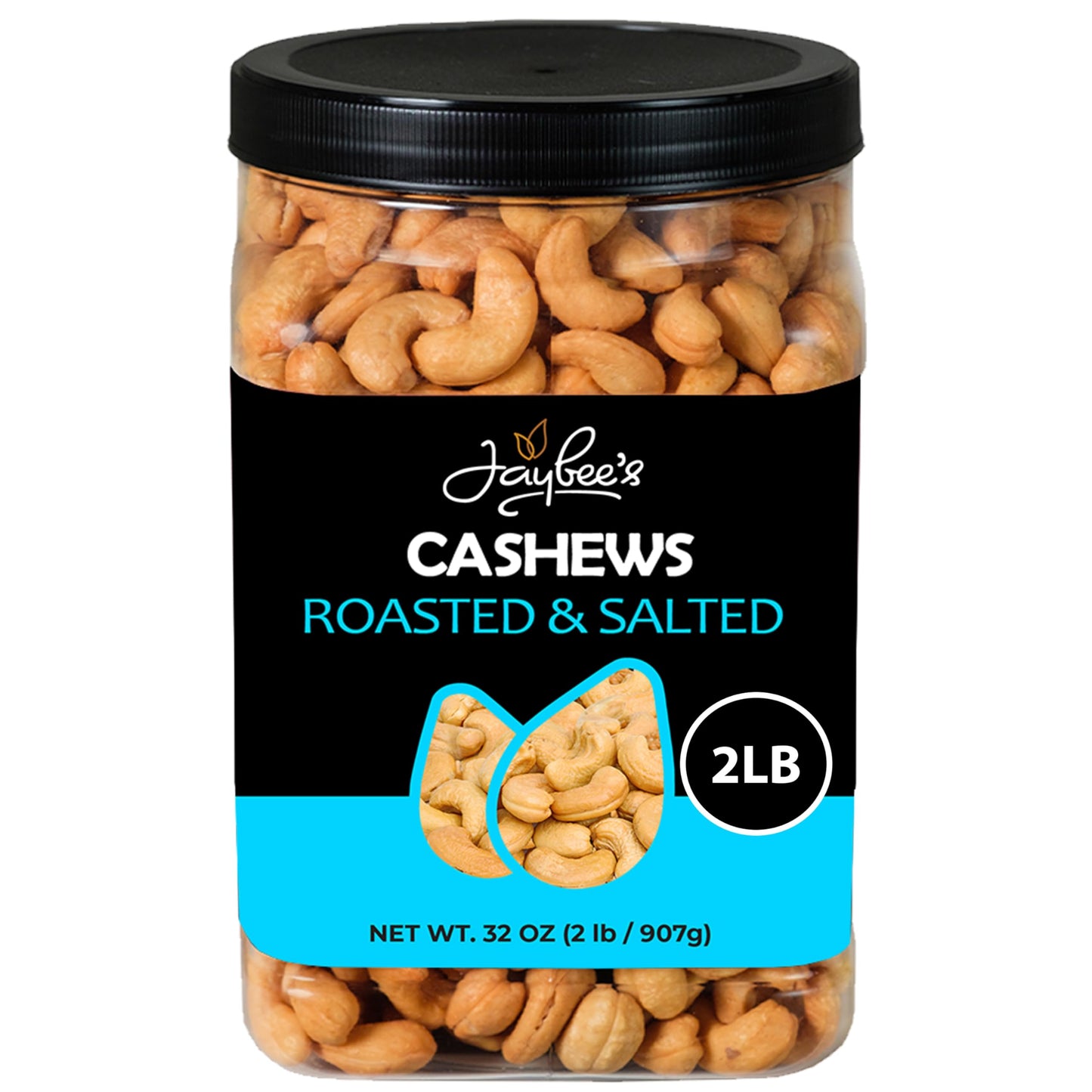 Jaybee’s Roasted Salted Whole Cashews - 32 oz (2 lbs) Resealable Bag - Kosher Protein Snack, Vegan & Keto Friendly - Great for Baking, Cooking