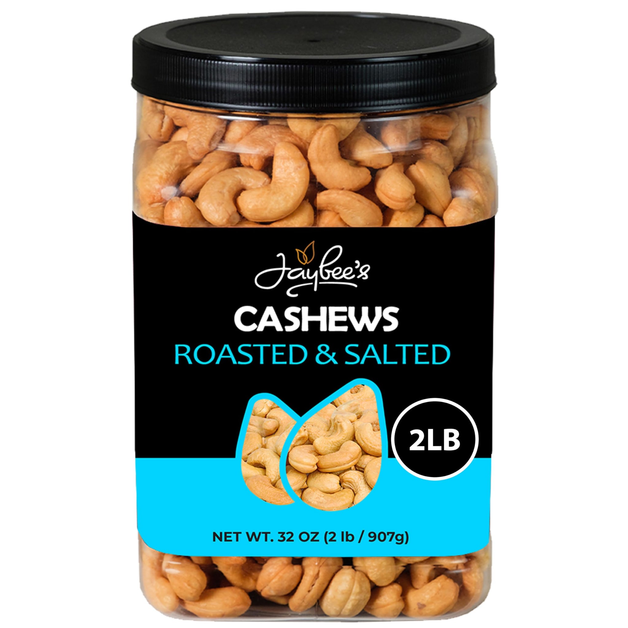Jaybee’s Roasted Salted Whole Cashews - 32 oz (2 lbs) Resealable Bag - Kosher Protein Snack, Vegan & Keto Friendly - Great for Baking, Cooking