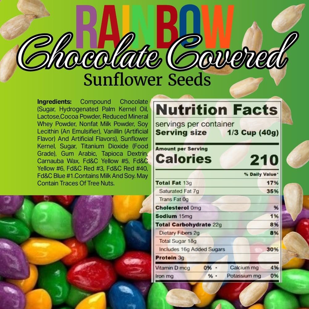 SweetGourmet Rainbow Candy Coated Chocolate Sunflower Seeds, Milk Chocolate, Gluten-Free, 1 Pound