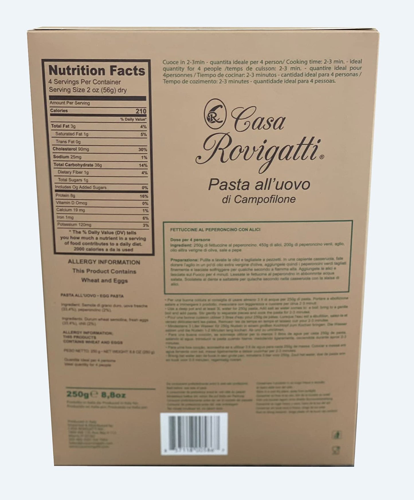 Fettuccine with Chilli Pepper Egg Gourmet Pasta (Pack of 4) - Italian Fettuccine Al Pepperoncino Pasta Di Campofilone- Imported Italian Egg Pasta- 8.8