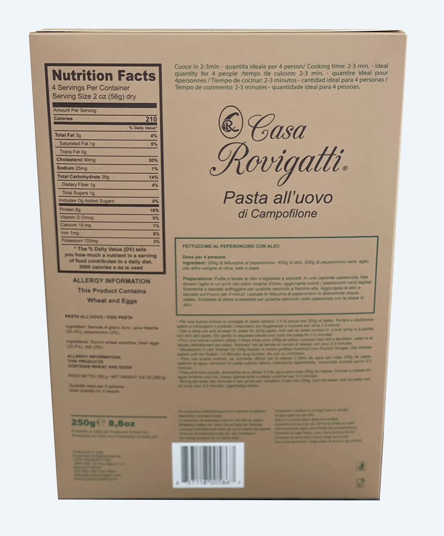 Fettuccine with Chilli Pepper Egg Gourmet Pasta (Pack of 4) - Italian Fettuccine Al Pepperoncino Pasta Di Campofilone- Imported Italian Egg Pasta- 8.8