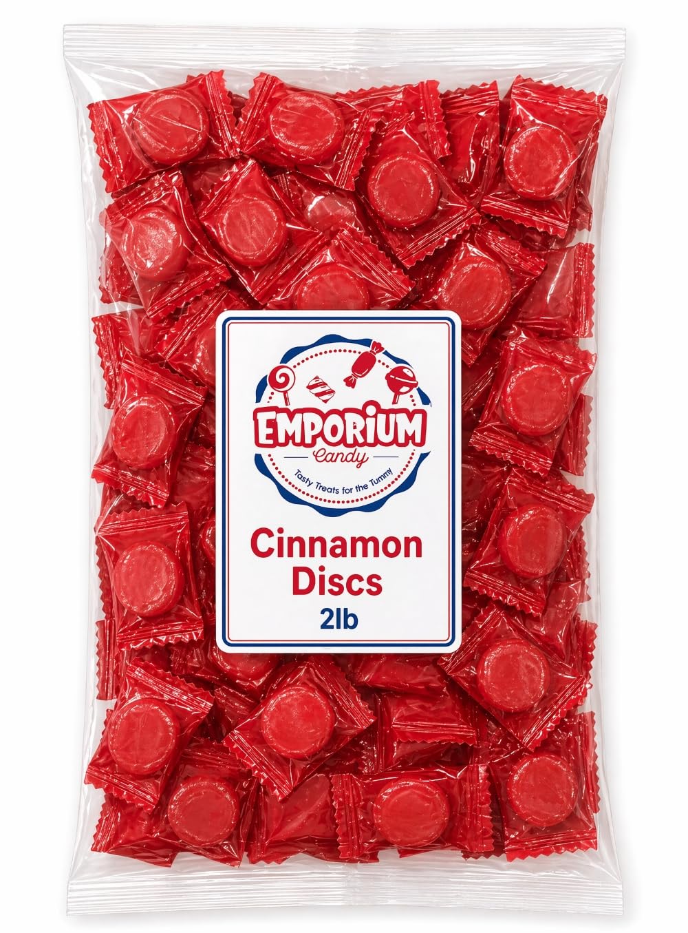 Cinnamon Candy - 2 lb Bulk Bag Spicy Sweet Fiery Flavor Classic Red Sweets Individually Wrapped Hard Discs Fresh. Perfect for Parties Offices Gifting
