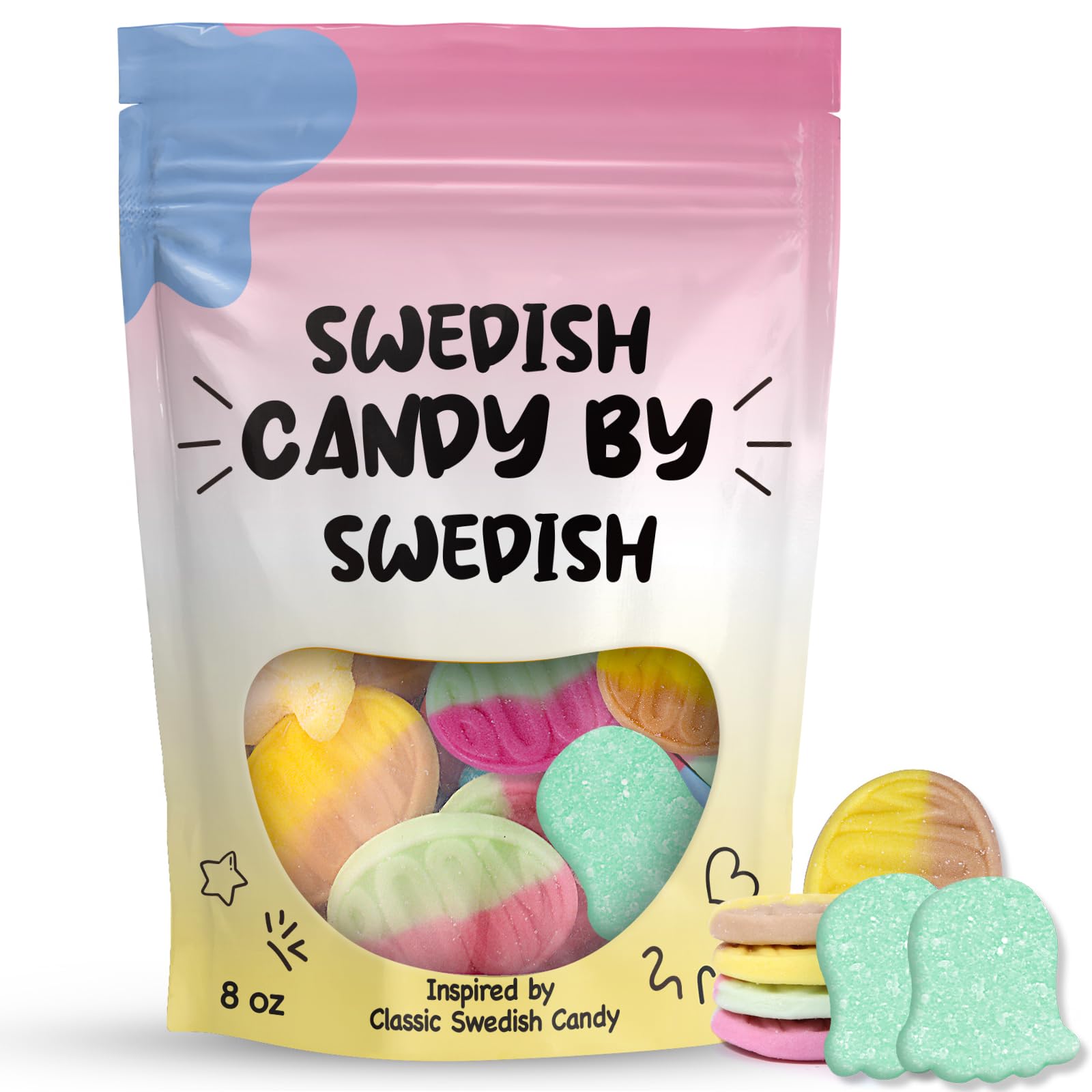 Swedish Candy Mix - Sour Gummies & Gummy Skulls, Vegan Chewy Candy Variety - Imported Scandinavian Treats in 8oz Resealable Bag - Fruity, Bouncy