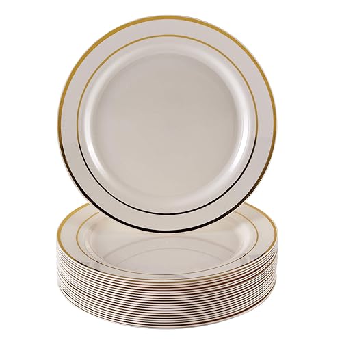DISPOSABLE PLASTIC SIDE PLATES 7.5" Glare Ivory/Gold (20 pc)