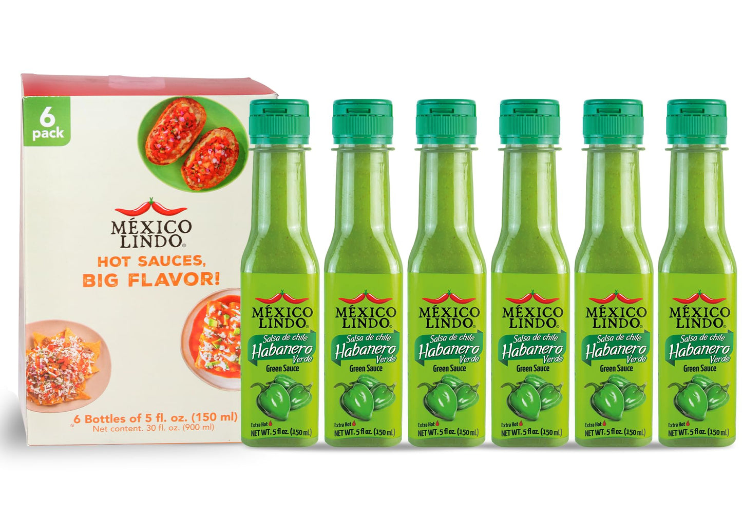 Mexico Lindo Green Habanero Hot Sauce | Real Green Habanero Chili Pepper | 75,900 Scoville Level | Enjoy with Mexican Food, Seafood & Pasta | 5 Fl Oz