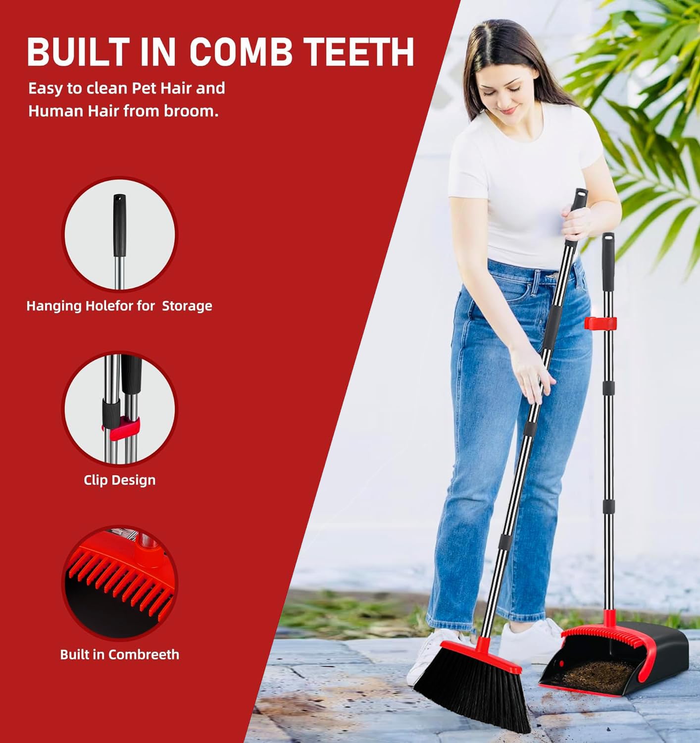 2-Pack is More economical,Brooms with Dustpan Combo Set? with 52" Long Handle, Dustpan Teeth with self-Cleaning Function, Indoor and Outdoor Sweeping