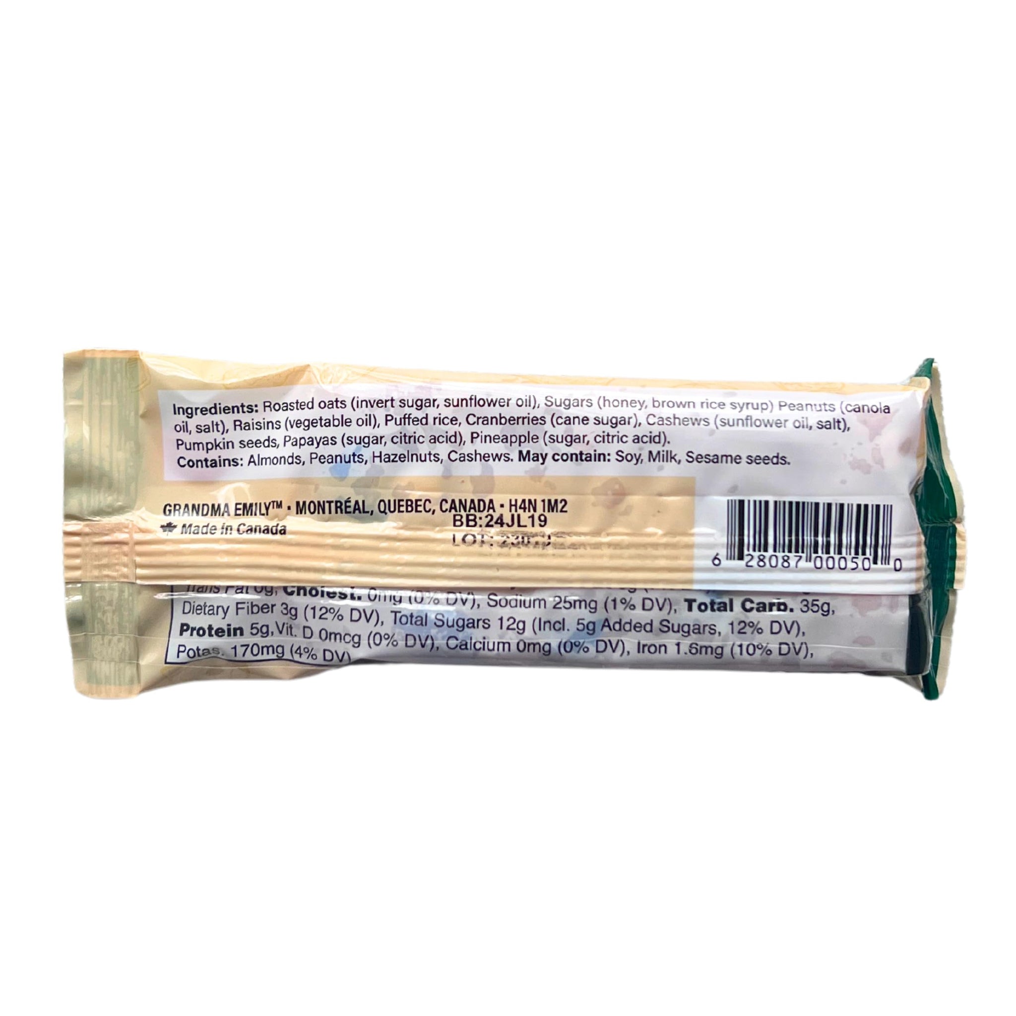 Grandma Emily Crunch Trail Mix Granola Bars with Oats, Nuts and Dried Fruit, 1.7 ounce (Pack of 6)