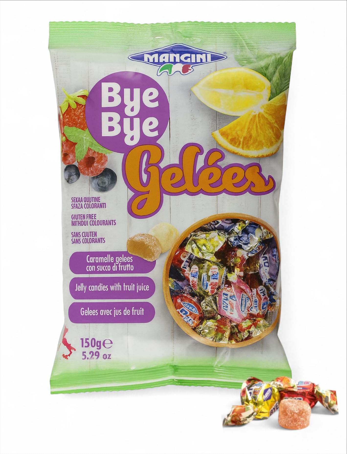 Mangini, Italian Mini Fruit Jelly Candy (Bye Gele) 150g Bag (5 pcs)