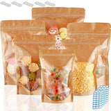 200 Pack Kraft Paper Bags with Clear Window 6x9 Reclosable Small Stand Up Mylar Bags for Food Storage Resealable Smell Proof Pouch, Edible Packaging