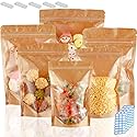 200 Pack Kraft Paper Bags with Clear Window 6x9 Reclosable Small Stand Up Mylar Bags for Food Storage Resealable Smell Proof Pouch, Edible Packaging