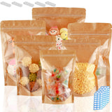 200 Pack Kraft Paper Bags with Clear Window 6x9 Reclosable Small Stand Up Mylar Bags for Food Storage Resealable Smell Proof Pouch, Edible Packaging