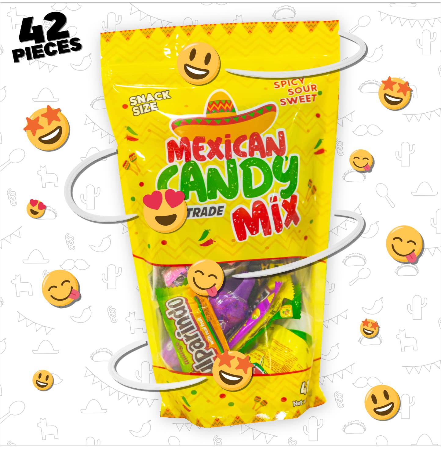 Mexican Candy Mix Assortment Snack (42 Count) Dulces Mexicanos Variety Of Best Sellers Spicy, Sweet, and Sour Bulk candies, Includes Luca, Pelon