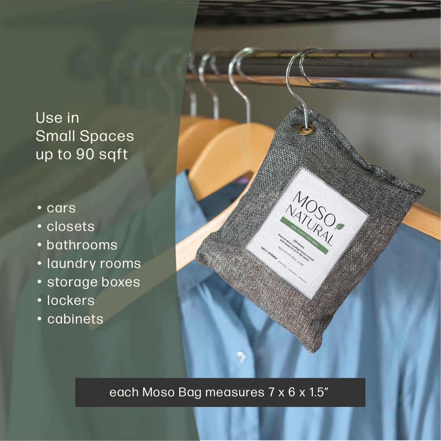 Moso Natural Air Purifying Bag 200g (4 Pack) | Premium Bamboo Charcoal Odor Absorber for Home & Car | Closet Odor Eliminator, Small Room Deodorizer