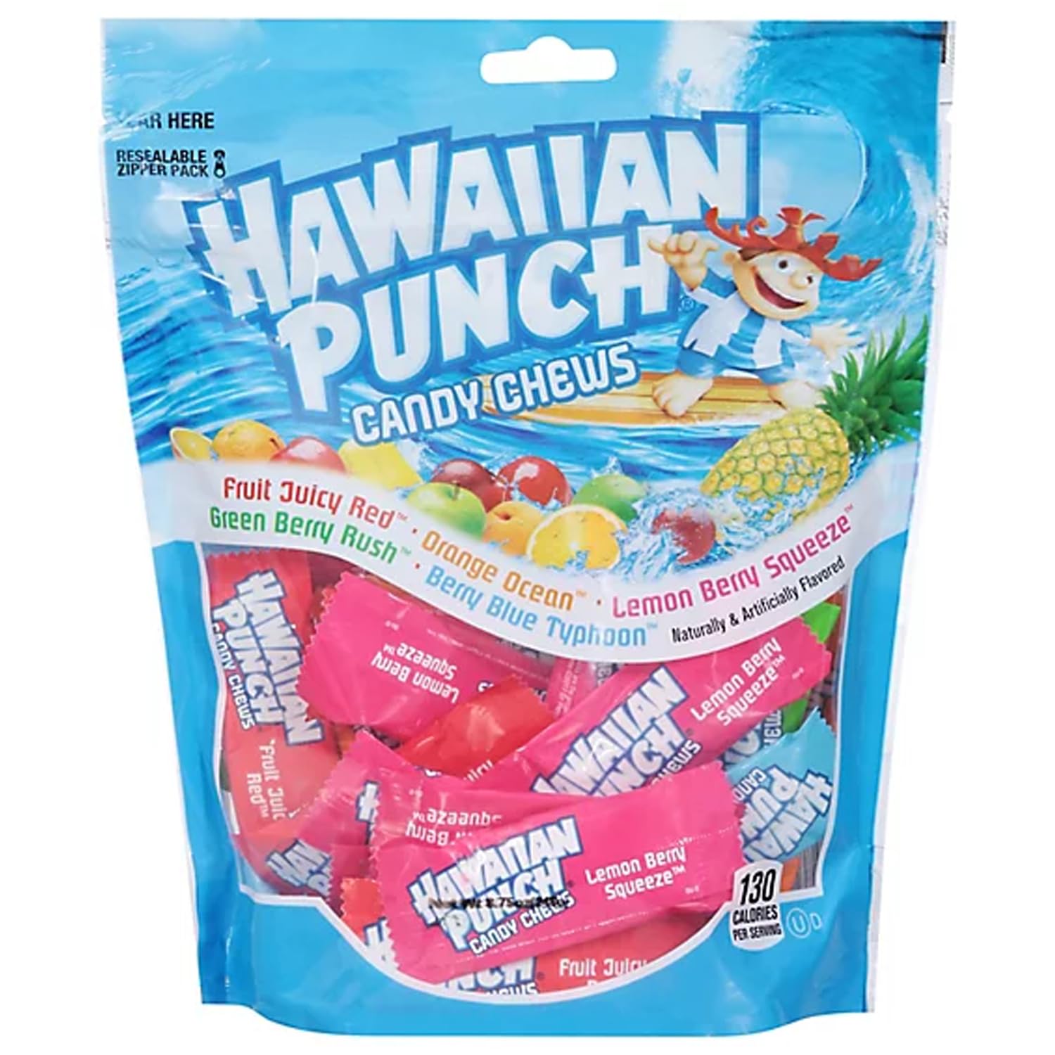 Adams & Brooks Hawaiian Punch Candy Chews (Lemon Berry Squeeze, Fruit Juicy Red, Blue Typhoon, Green Berry Rush, & Orange Ocean), Standup Bag