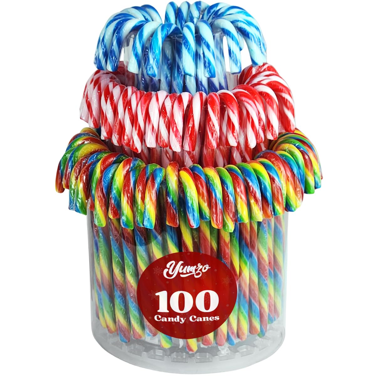 Christmas Candy Canes Tutti Frutti, Blue/White Peppermint, Red and White Cherry Mix Flavors - Bulk Candy Canes Individually Wrapped for Family Holiday